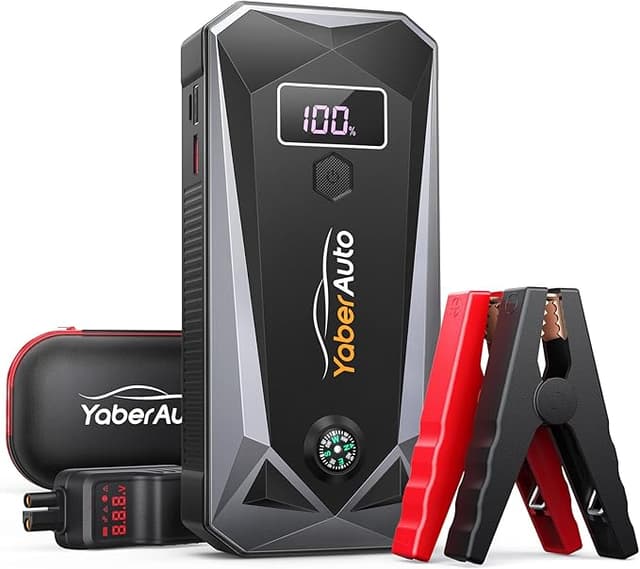 YaberAuto Jump Starter Power Bank 5000 A Peak Current 26800 mAh Car Jump Starter with LCD Display (for All Petrol Engines or 10.0 L Diesel Engines), Jump Starter with LED Torch, YA40